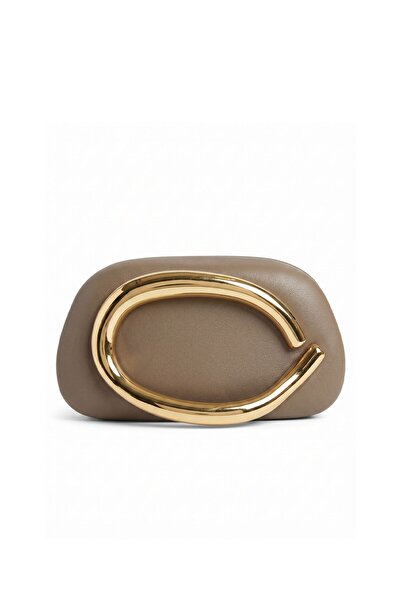 EMNORA Gold Detailed Leather Box Bag Mink