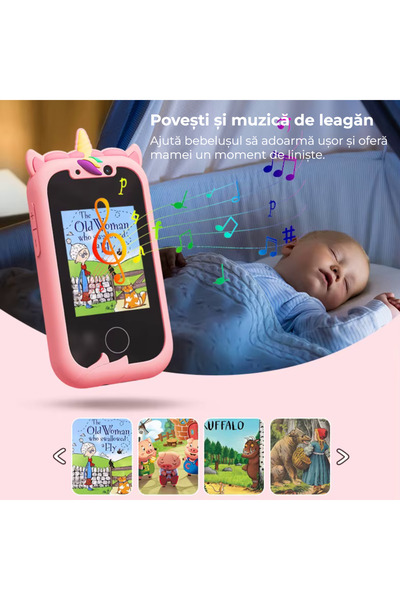 OEM Telefon educativ pentru copii, cameră 24MP, ecran tactil, jocuri puzzle, MP3, 4-6 - Violet Curcubeu