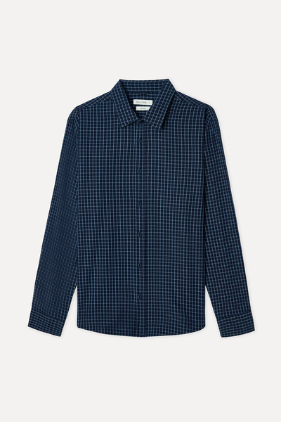 Mudo Men's Indigo Plaid Regular Fit Long Sleeve Shirt