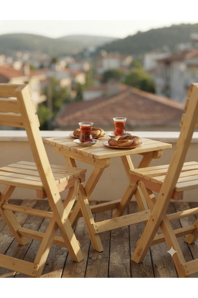 Mrm mobilya Balkon Bahçe Mutfak 3'lü Bistro Set Katlanır Boyanabilir 2 Sandal...
