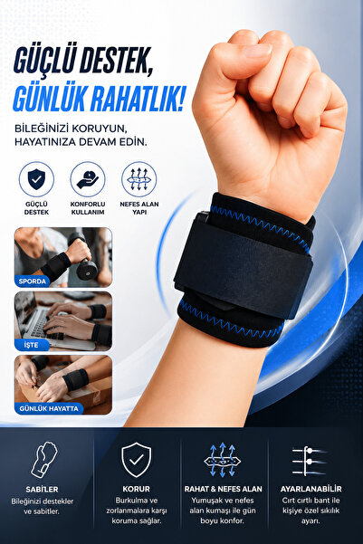 Çift Taraflı Destekli El Bilek Bandajı – Spor, Fitness ve Günlük Kullanım İçin