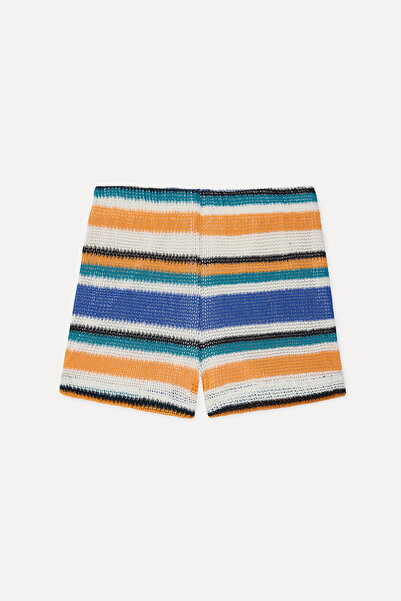 Mudo Pantaloni scurți tricotați mini cu dungi portocalii pentru femei