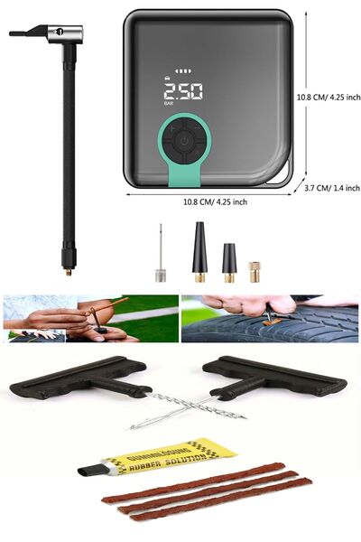 MOONPRO Hava Pompası Şarjlı Taşınabilir Basınç Göstergeli Kompresör Powerbank...