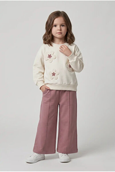 SIRRI Girl's Daisy Appliqué Sweatshirt and Wide-Leg Pants 2-Piece Set