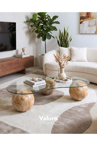 Velura Home & Living Küre Orta Sehpa - Jüpiter Mermer - Fasulye Şeffaf