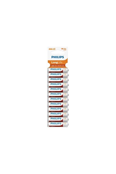 Philips R03L12TF/10 Longlife Çinko 12'li AAA Pil - Beyaz / Turuncu