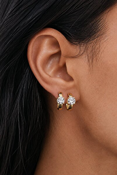 New Obsessions Solitaire Gold Huggie Hoop Earrings
