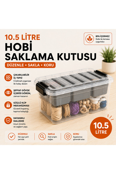 Homsen 10,5 Litre 5 Bölmeli Hobi Saklama Kutusu Çıkarılabilir Tepsili Şeffaf ...