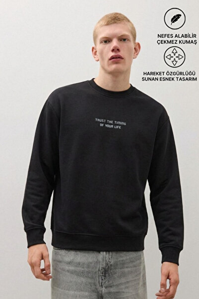 DAMGA JEANS Men's Woven Casual Trend Black Sweatshirt