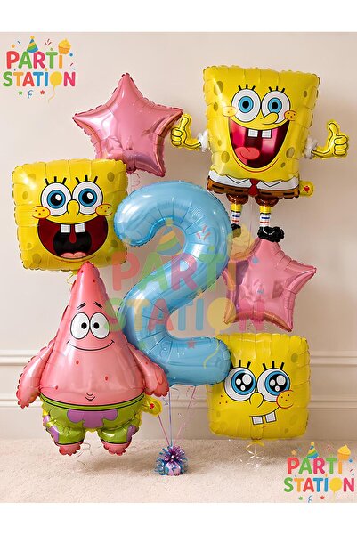 Parti Station Spongebob Balloon & Patrick Balloon Set 2 Years Old - 7 Pieces ...