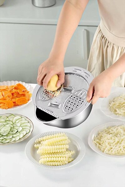 Bayev Ykt13993 Metal Prep Bowl with Grater and Strainer Stainless Steel 4 Dif...