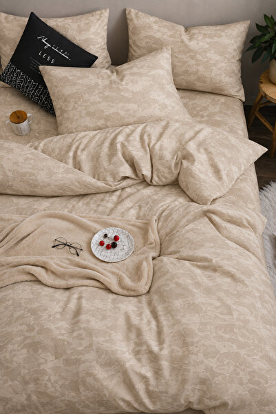 İQON Flat Sheet Duvet Cover Set Single Thin Stripes Beige