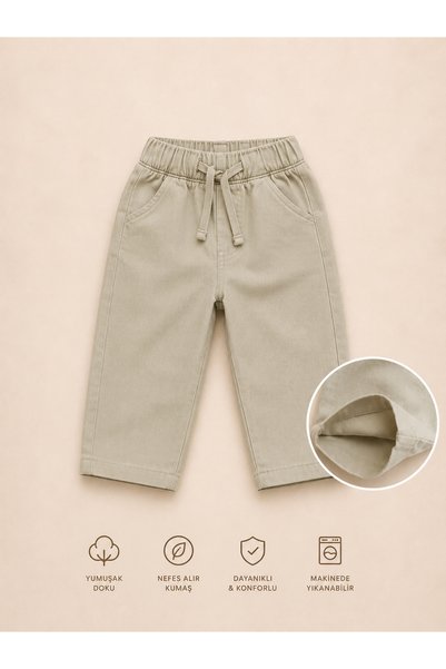BENBİLGE Baby Girl 2-Piece Gabardine Pants Set Cotton Pink Green Elastic Waist