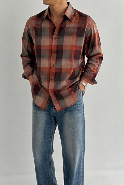 Tarz Cool Men's Plaid Patterned Oxford Regular Fit Long Sleeve Shirt