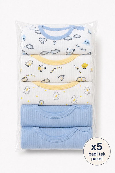 Babyhola American Collar Long Sleeve 100% Cotton Sweat Absorbent 5-Piece Baby...