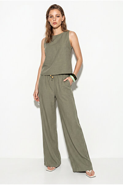 Bianco Lucci Women's Linen Blouse Trousers Set 3392 60283483
