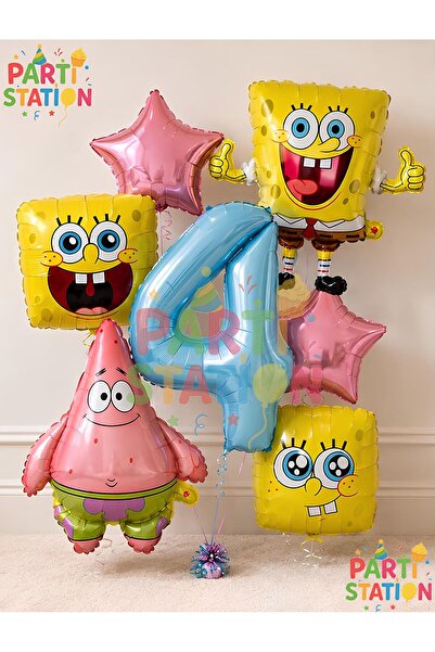 Parti Station Spongebob Balloon & Patrick Balloon Set 4 Years Old - 7 Piece S...