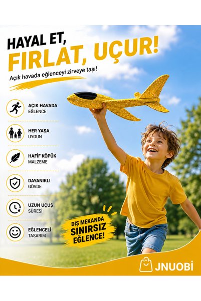 KOLAV Köpük Uçak Sarı – Hafif ve Dayanıklı Eğlenceli Fırlatma Uçağı – Açık Ha...