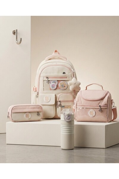 Adalinhome Premium Pastel Series 4-Piece School Bag Set (Bag - Lunch Box - Pe...