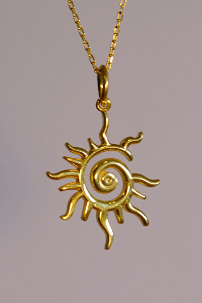 Genel Markalar Helios Spiral Güneş Kolye 925 Ayar Gümüş 14K Altın Kaplama Ant...