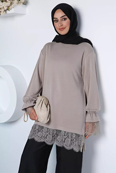 TOZLU Elegant Lace Trimmed Hijab Tunic