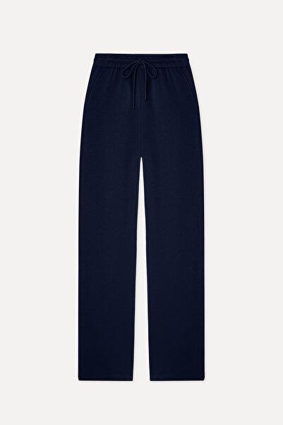 Mudo Women's Navy Blue Wide Leg Tie-Waist Trousers