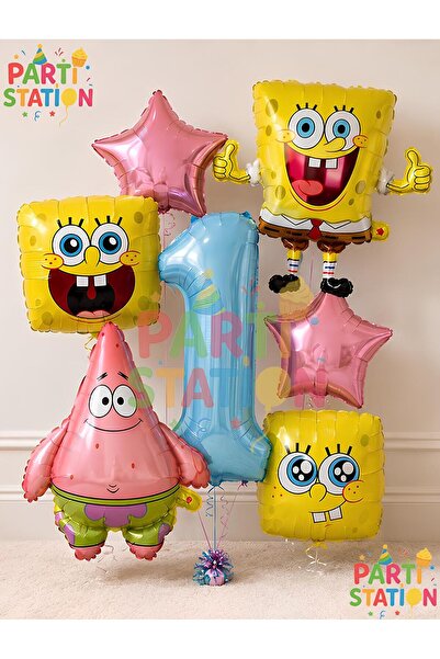 Parti Station Spongebob Balloon & Patrick Balloon Set 1 Year Old - 7 Piece Sp...