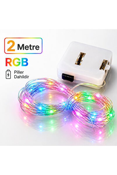 BERHAT 2 Metre Peri Led Dekoratif RGB Mini Güç Kutulu (piller dahildir)