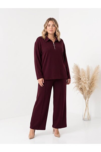 Koza Butik Women's Plus Size Long Sleeve Half Zipper Detailed Tracksuit Set 8...