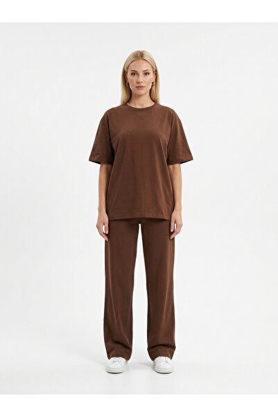 ZAVIXO Women's Two-Thread Double Suit Relaxed Fit Crew Neck T-Shirt and Wide ...