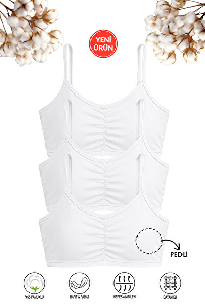ÖZKAN underwear Özkan 43725 3'lü Paket Kız Çocuk %95 Pamuklu Likralı Süprem Çıkarılabilir Pedli Alıştırma Sütyeni İp