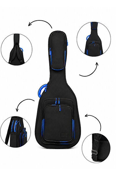 Erga Müzik PROFESYONEL GİGBAG KALIN KLASİK GİTAR KILIFI-ÇANTASI - SİYAH - MAVİ 1900 DENYE LÜX KUMAŞ - %100 SU GEÇİRMEZ