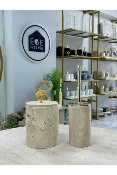 ege gross Decorative Natural Travertine Marble Trash Bin / Brush Gold Bathroo...