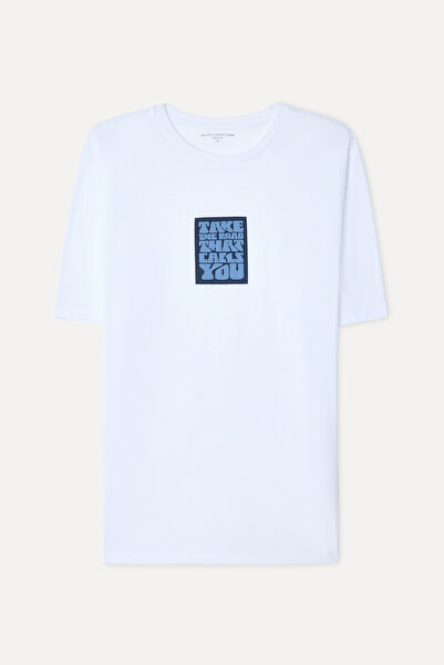 Mudo Men's White Printed Crew Neck T-Shirt
