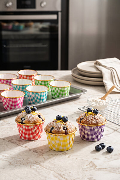 wise tree 12'li Pötikare Desenli İçi Gold Muffin Kalıbı Cupcake Kapsülü Kek Pişirme Kağıdı