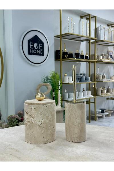 ege gross Decorative Natural Travertine Marble Trash Bin / Brush Gold Bathroo...