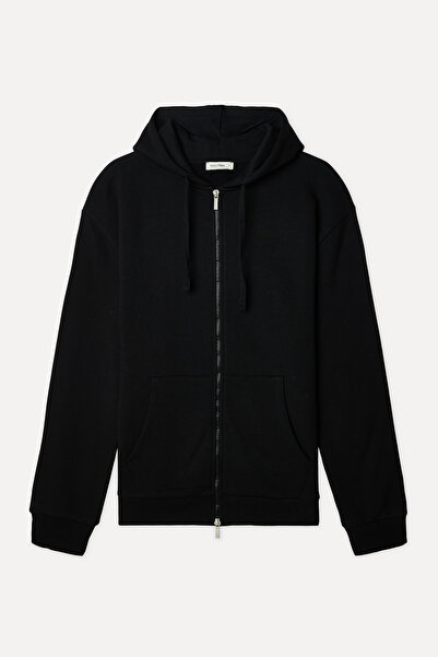 Mudo Erkek Siyah Comfort Fit Kapüşonlu Fermuarlı Sweatshirt