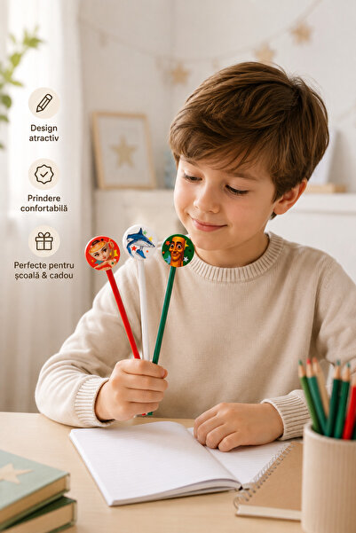 AUTO EMPIRE Set of 3 Fancy Wooden Pencils with Eraser and Brainrot Patterns, ...