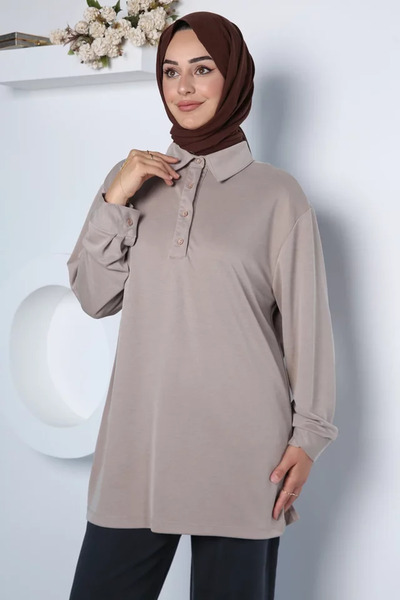 TOZLU Polo Collar Elegant Hijab Sweat Tunic