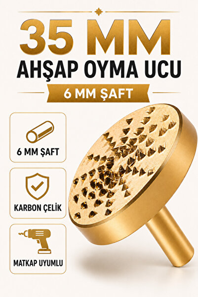 Badem10 Ahşap Oyma Ucu 35 mm Döner Törpü Matkap Freze Ucu 6mm Şaft Yontma Şek...