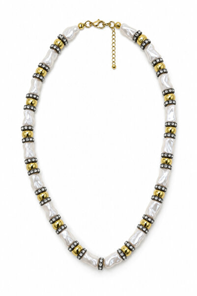 Jack Ferrero Stylish Design Baroque Pearl-Looking Steel Necklace with Yellow ...