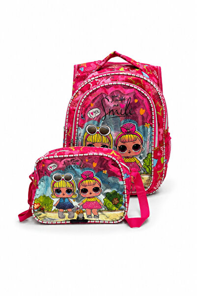Mevo Girl's Pink Colored School and Lunch Bag Set of 2