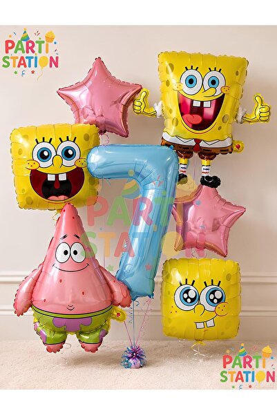 Parti Station Spongebob Balloon & Patrick Balloon Set 7 Years Old - 7 Piece S...