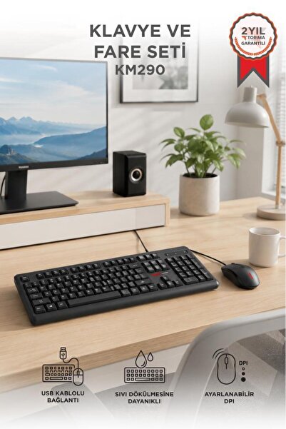 LENOVO Kablolu Q Klavye Mouse Seti KM290 Siyah