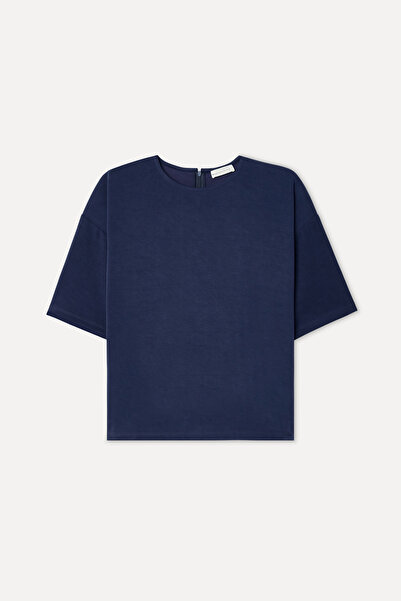 Mudo Women's Navy Blue Loose Fit Crew Neck Modal Blend Sweatshirt