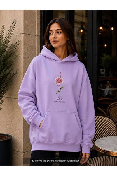 caddekombin Women's Lily Flower Printed Hooded Kangaroo Pocket Cotton Casual ...