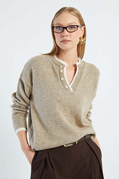 Fulla Moda Garnili Button Detailed Knitwear Sweater