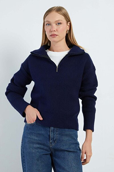 Fulla Moda Half-Zip Turtleneck Knit Sweater