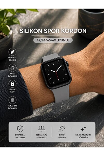 Apple Watch Uyumlu Silikon Spor Kordon 42/44/45/49mm Ayarlanabilir Kordon