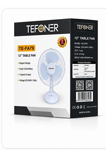 TEFONER TE-FA79 مروحة طاولة كهربائية مقاس 12 بوصة بثلاث سرعات، لون أبيض
